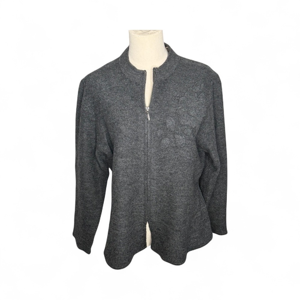 Ladies Australian Wool Floral Embossed Zip Front Cardigan Sweater XL